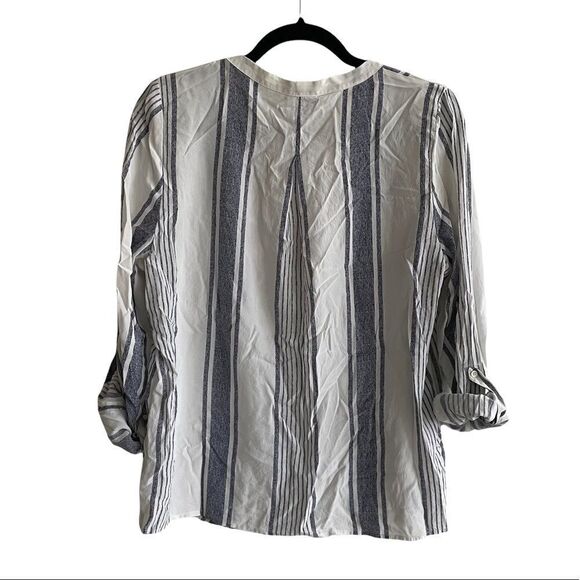 JOIE Silk Striped Popover Blouse Blue White L - Picture 4 of 10
